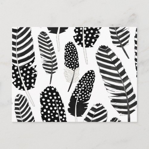 Eagle Owl Feather Pattern Watercolor Black White Postcard