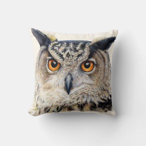 Eagle owl fine art throw pillow