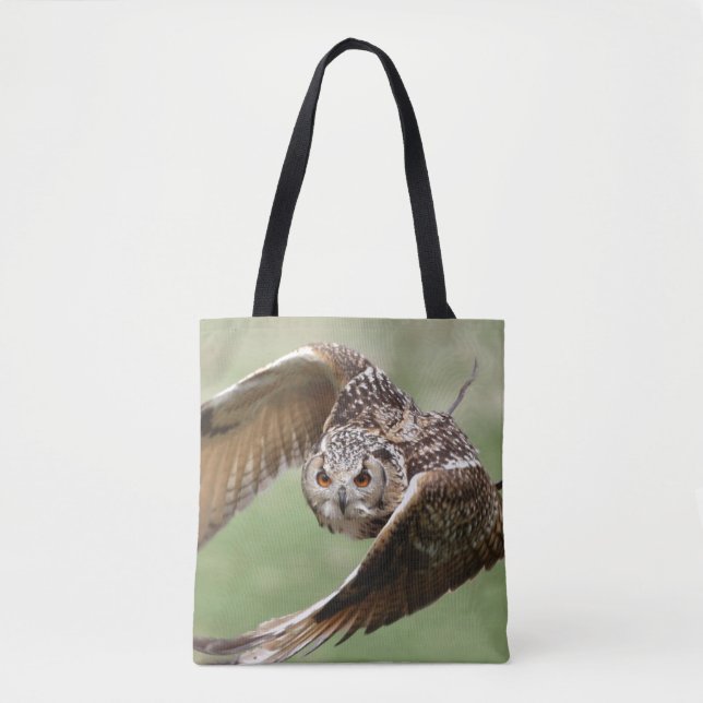 Eagle Owl In Flight Tote Bag (Front)