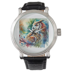 Eagle Owl in Soft Watercolor 170924AREF134 - Water Watch