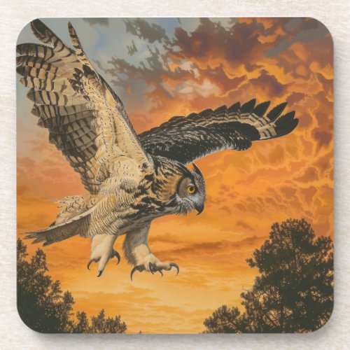 Eagle Owl Portrait Beverage Coaster