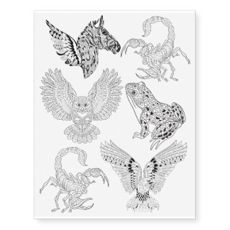 Eagle Owl Scorpion Frog Zebra Coloring Temporary Tattoos