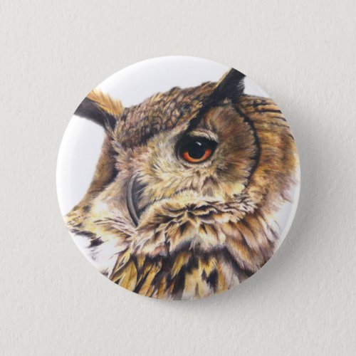 Eagle owl watercolor art buttonbadge button