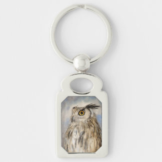 Eagle Owl Wildile Watercolor Art Keychain