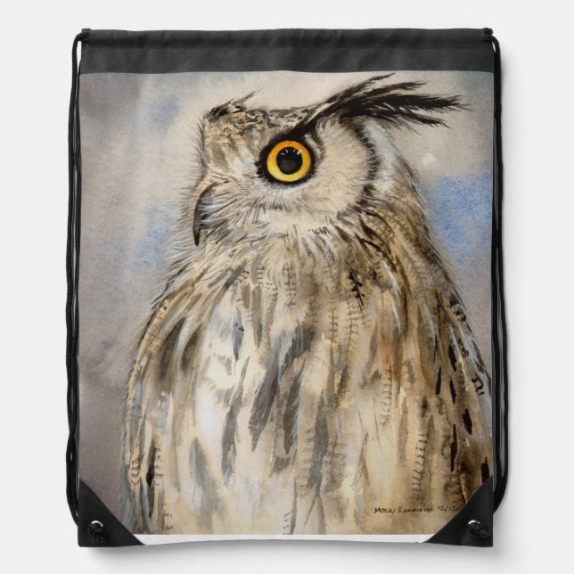 Eagle Owl Wildlife Art Drawstring Bag (Front)