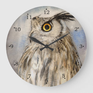 Eagle Owl Wildlife Art Large Clock