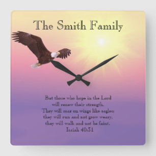 Eagle Pastel Sky Bright Sun Bible Verse Clock