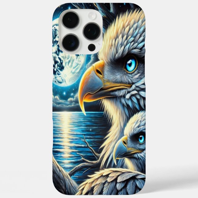 Eagle Perched Beneath a Starlit Blue Moon Case-Mate iPhone Case (Back)