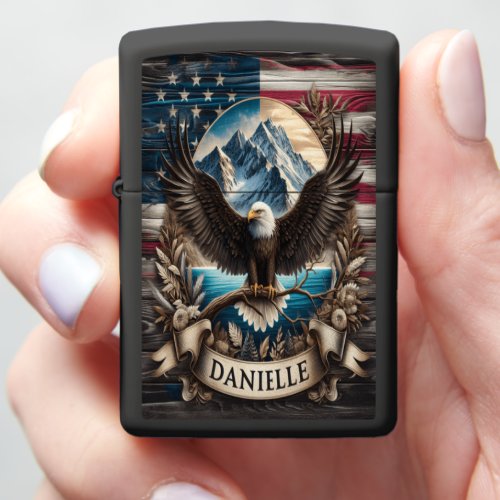 Eagle Perched on Branch With Mountain Background Zippo Lighter