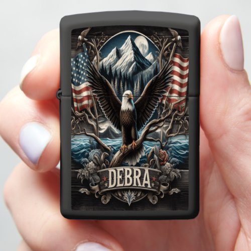 Eagle Perched on Branch With Mountain Background Zippo Lighter