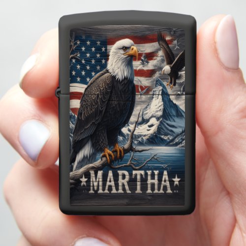 Eagle Perched on Branch With Mountain Background Zippo Lighter