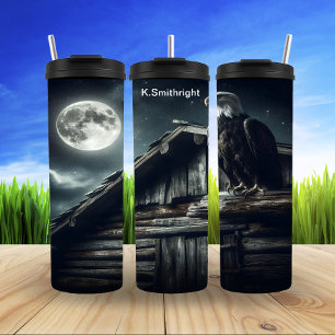 Eagle Perched on Cabin Roof Moonlit Thermal Tumbler