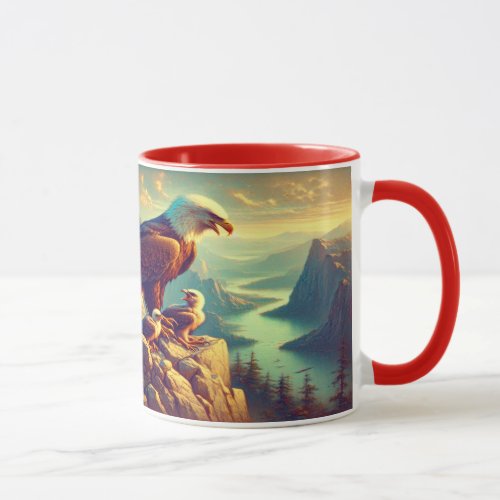 Eagle Perched on Rock With Its Babies Mug