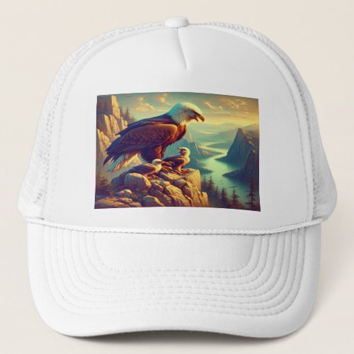 Eagle Perched on Rock With Its Babies Trucker Hat