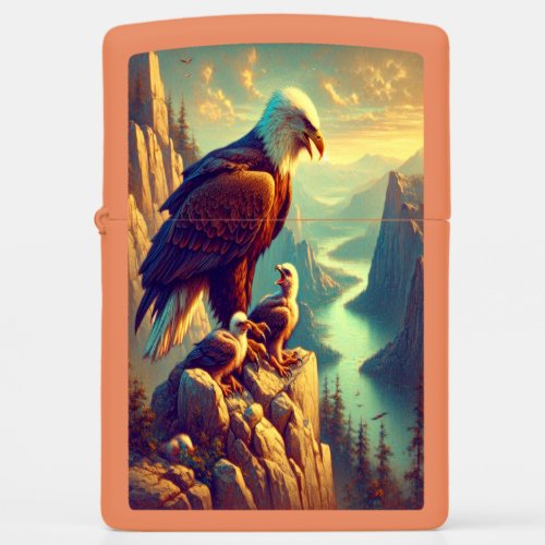 Eagle Perched on Rock With Its Babies Zippo Lighter