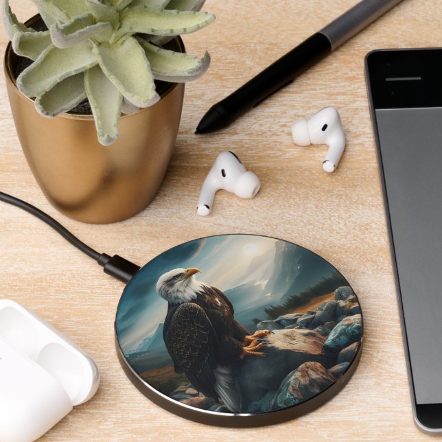 Eagle Perched on Rocky Terrain Wireless Charger (Desk 2)
