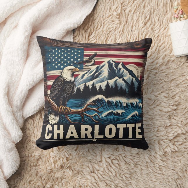 Eagle Perched Over Mountain Landscape With Waves Throw Pillow (Blanket)