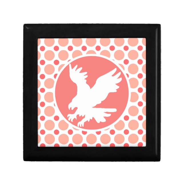 Eagle; Pink & Coral Polka Dots Jewelry Box (Front)