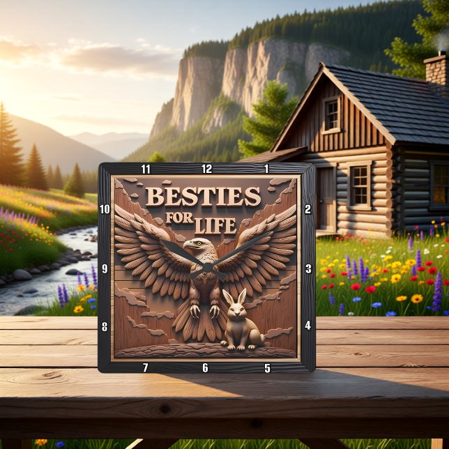 Eagle Rabbit Besties Portrait Square Wall Clock (Creator Uploaded)