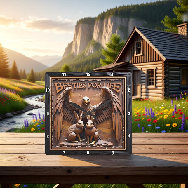 Eagle Rabbit Textured Forest Square Wall Clock (Creator Uploaded)