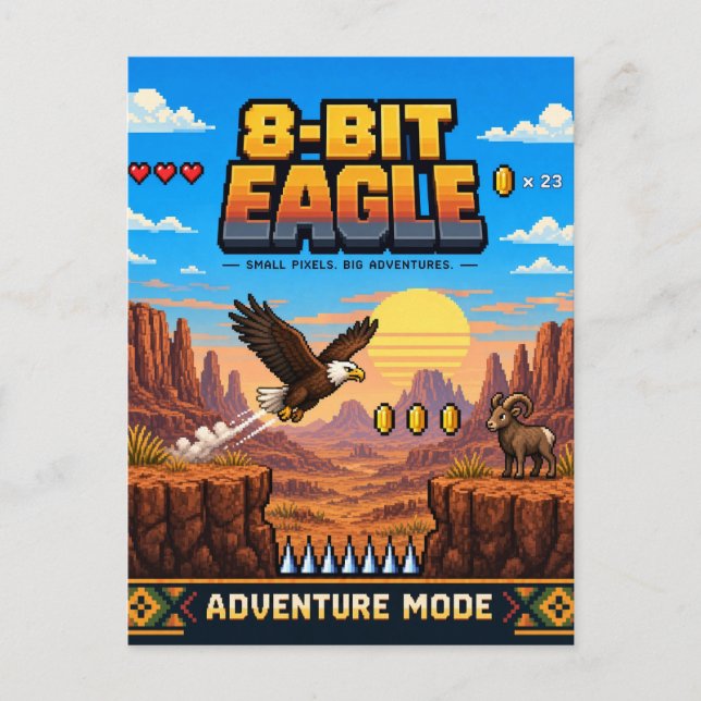 Eagle, Retro 8-Bit Pixel Art Postcard (Front)