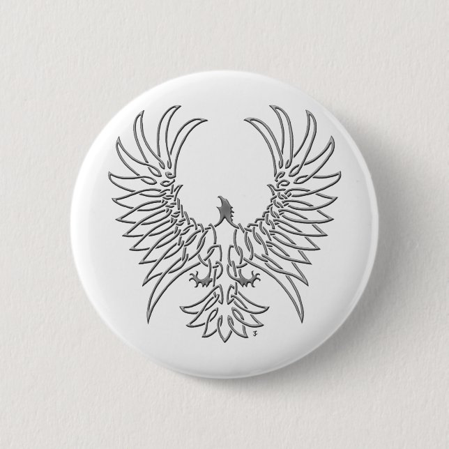 eagle rising, silver pinback button (Front)