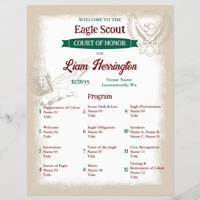 Eagle Scout Court of Honor Program Flyer (Front)