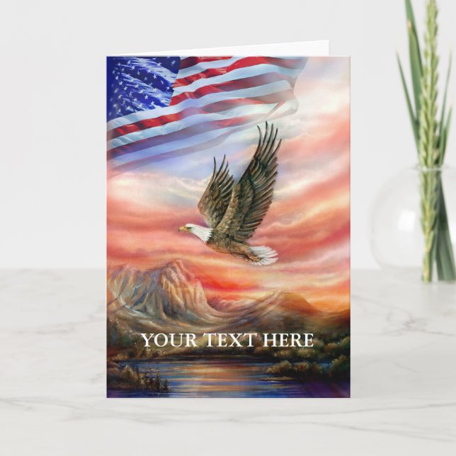 Eagle Scouting the Sky with Flag Card (Front)