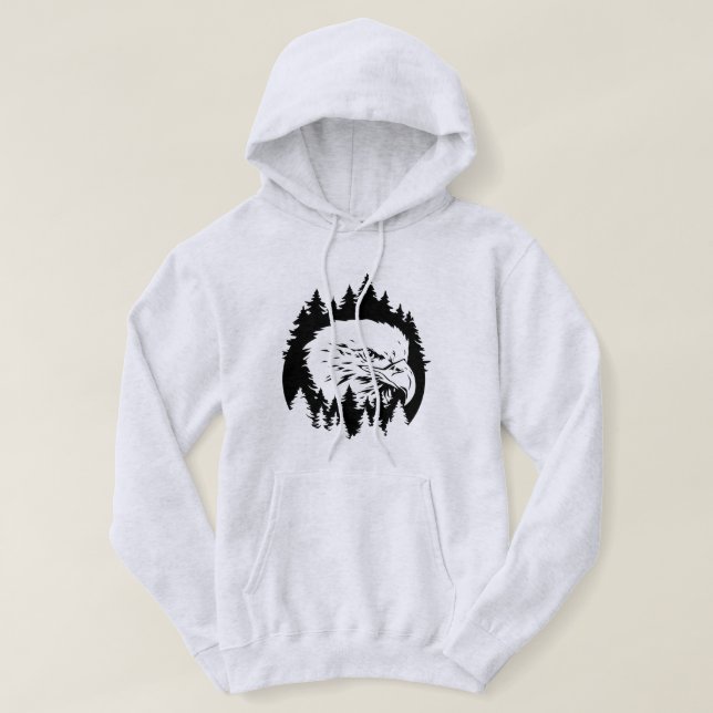 Eagle Silhouette Overlooking Dense Forestry Hoodie (Design Front)