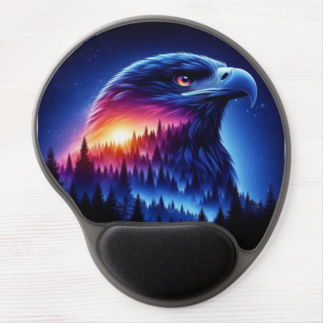 Eagle Silhouette with Forest Sunset Gel Mouse Pad (Front)