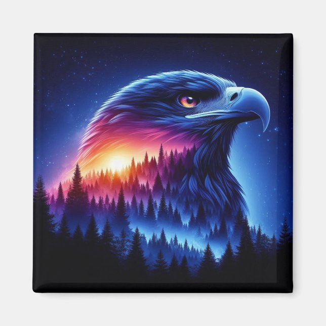 Eagle Silhouette with Forest Sunset Magnet (Front)