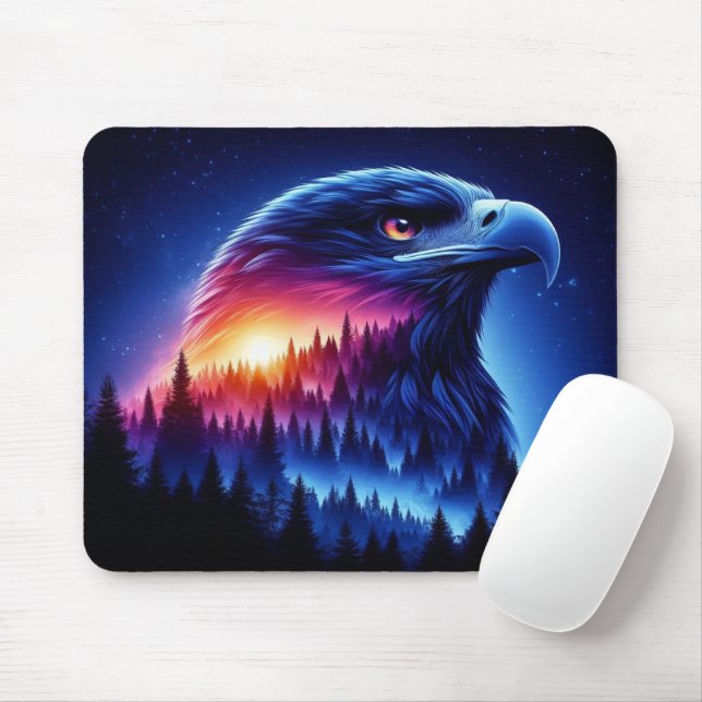 Eagle Silhouette with Forest Sunset Mouse Pad (With Mouse)