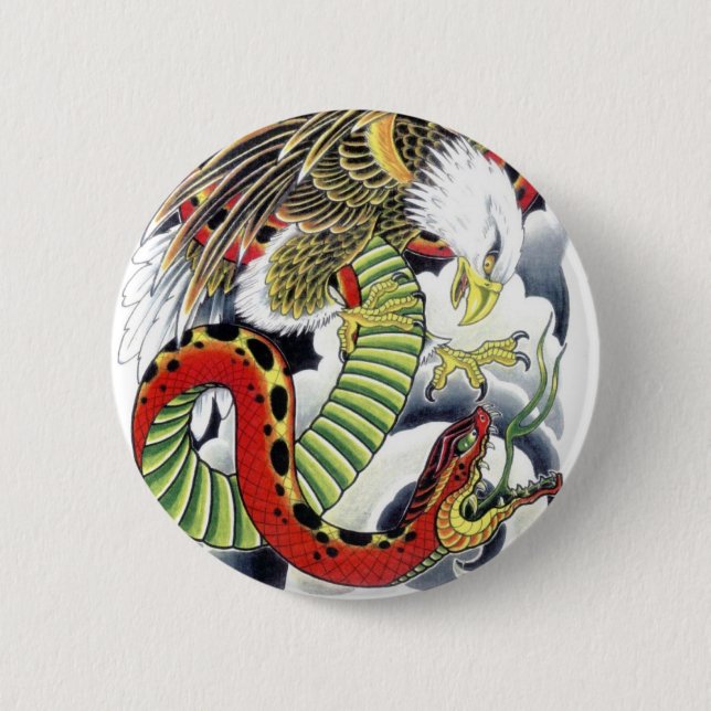 Eagle & Snake Japanese Tattoo Design Pinback Button (Front)
