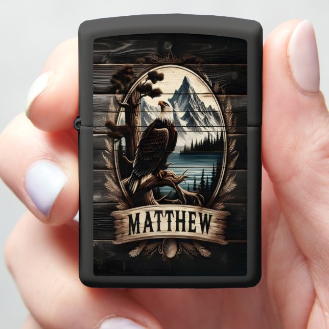 Eagle Soaring Above Matthew's Peaks Zippo Lighter (In Hand)