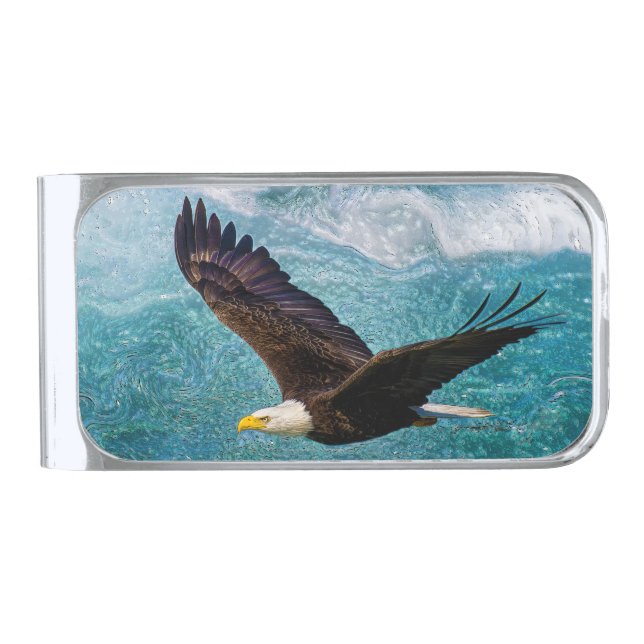 Eagle Soaring Above the Storm Silver Finish Money Clip (Front)