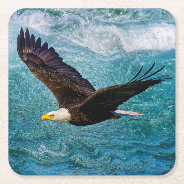 Eagle Soaring Above the Storm Square Paper Coaster (Front)