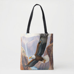 Eagle Soaring over Canyon and River Tote Bag