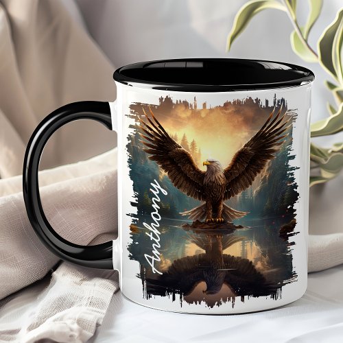 Eagle Soaring Over Lake Reflection Mug