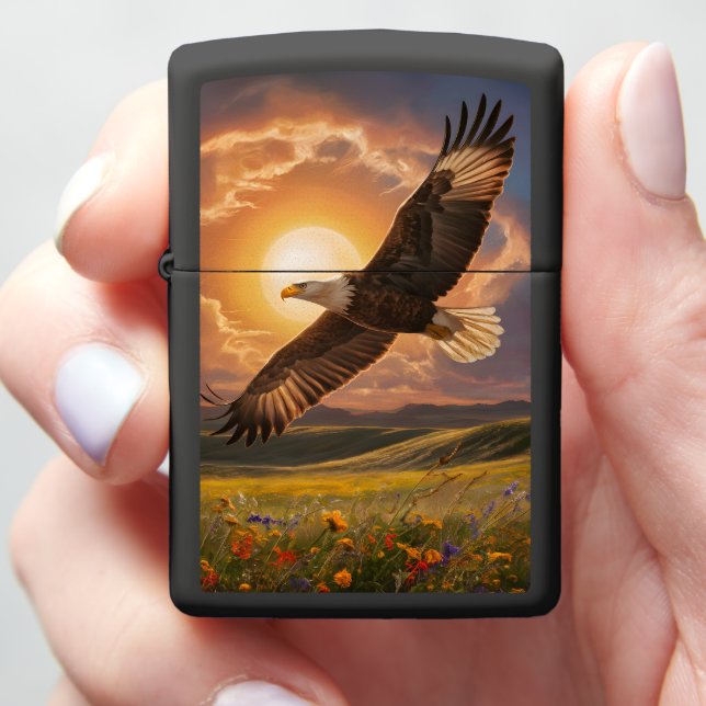 Eagle Soaring Sunset Zippo Lighter (In Hand)