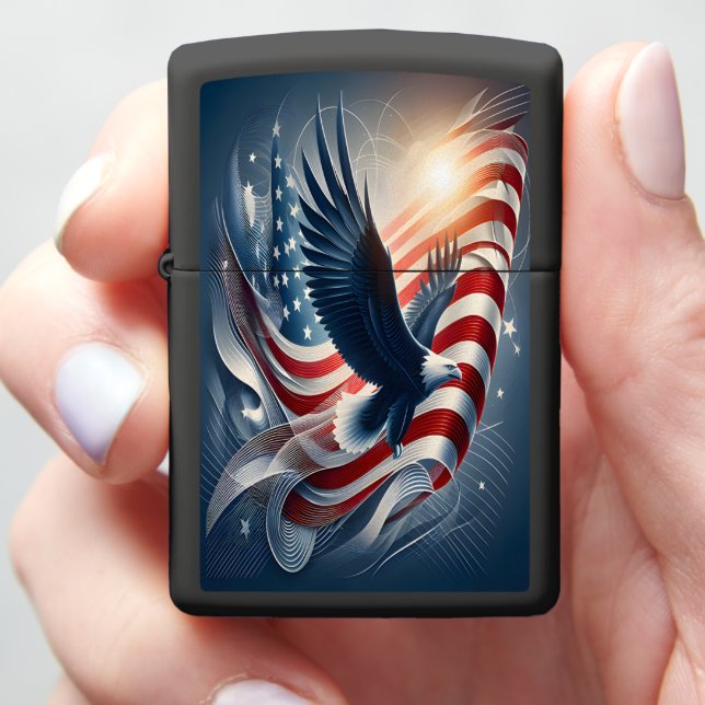 Eagle Soaring Through Stars And Stripes Zippo Lighter (In Hand)