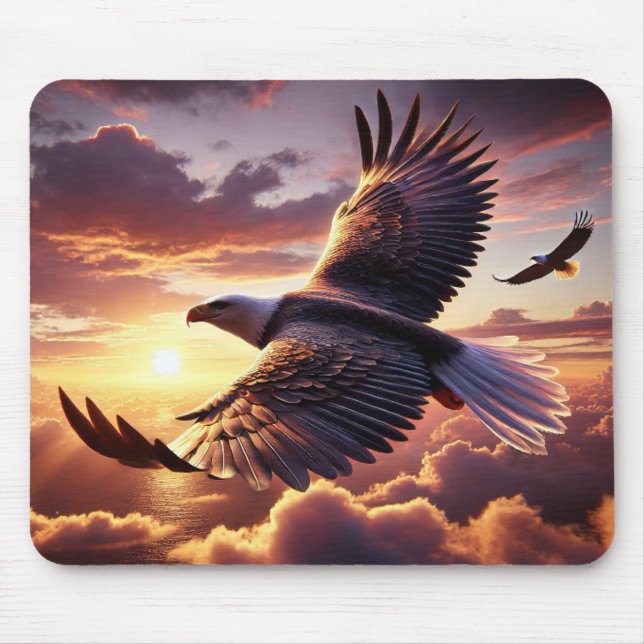 Eagle Soaring Through the Sky at Sunset Mouse Pad (Front)