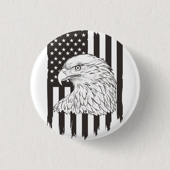 Eagle Soaring With American Flag Button (Front)
