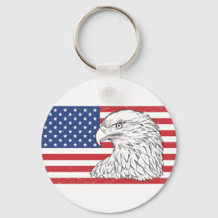Eagle Soaring With American Flag Keychain