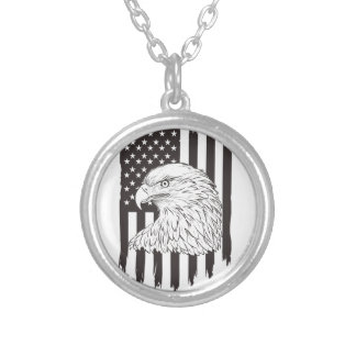 Eagle Soaring With American Flag Silver Plated Necklace