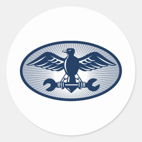 eagle spread wing carrying spanner classic round sticker