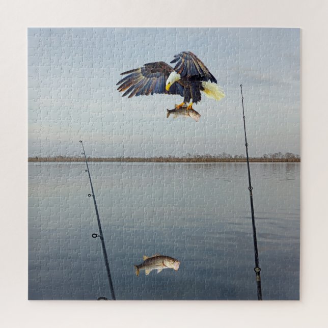 Eagle Stealing Bass Fishing Jigsaw Puzzle (Vertical)