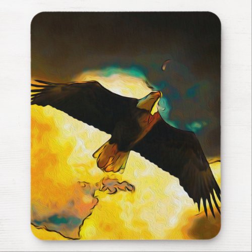 Eagle Storm _ Flying Bald Eagle Fantasy Art Mouse Pad
