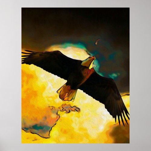 Eagle Storm _ Flying Bald Eagle Fantasy Art Poster