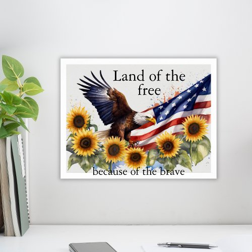 Eagle Sunflowers American Flag 4th Of July Poster