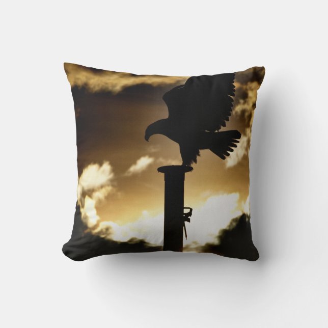 "Eagle Sunset" Bald Eagle Wildlife Throw Pillow (Front)